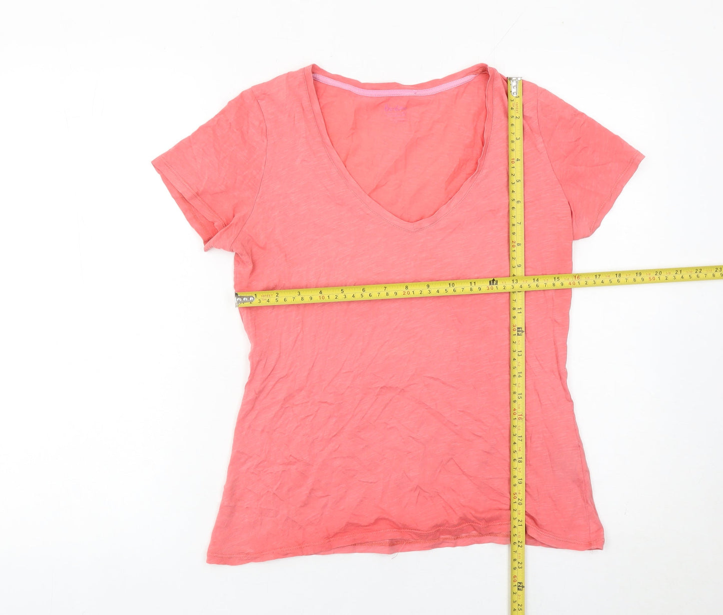Boden Womens Pink Cotton V-Neck Short Sleeve T-Shirt Size 10