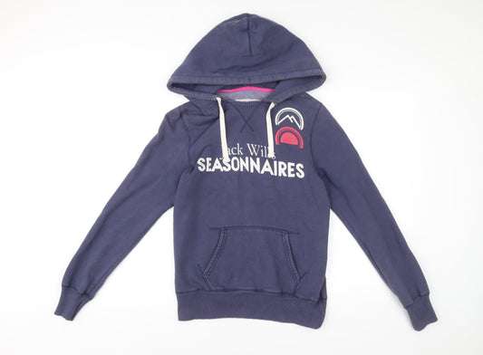 Jack Wills Womens Blue Pullover Hoodie Size 10 Graphic Logo