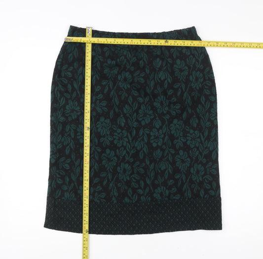 Nina Leonard Women’s Green Floral Pencil Skirt L Knit Stretch