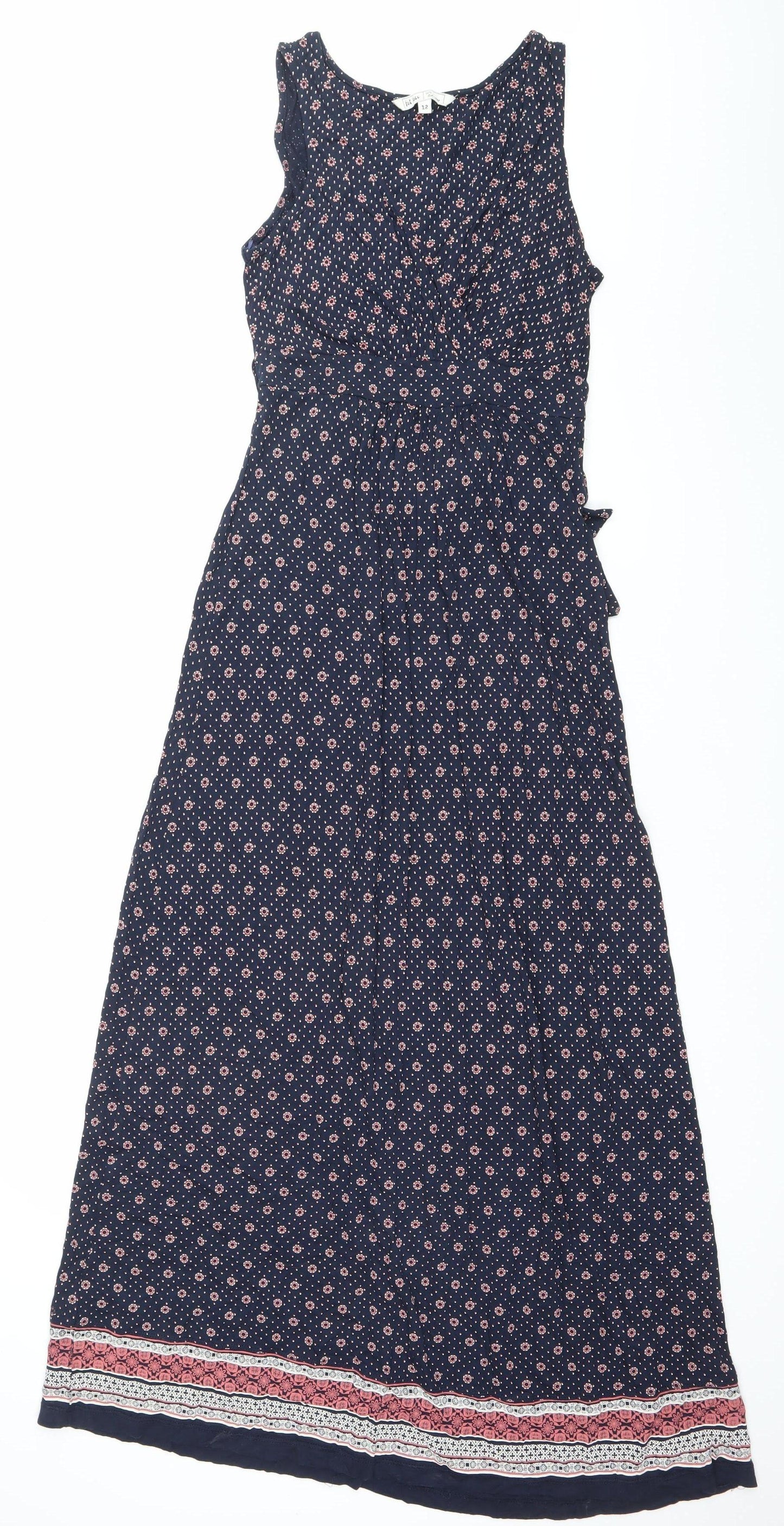 Fat Face Women’s Blue Floral Maxi Dress Size 12 Sleeveless Scoop Neck