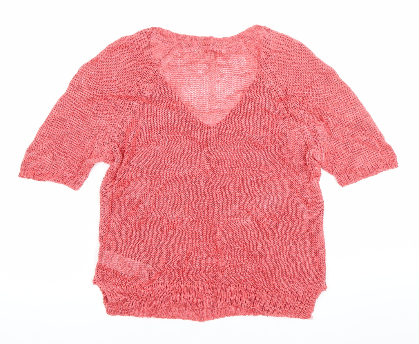 Boden Women Pink Linen Knit Blouse Size 10 V-Neck Short Sleeve