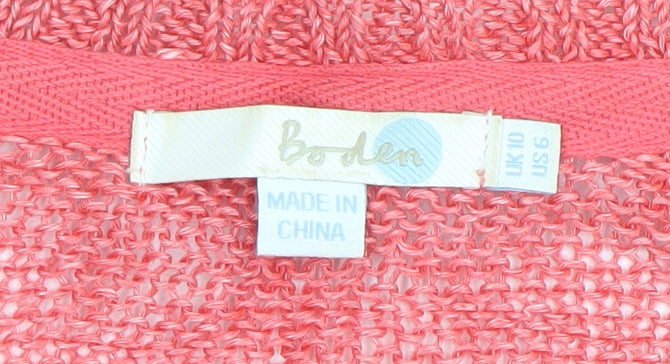 Boden Women Pink Linen Knit Blouse Size 10 V-Neck Short Sleeve