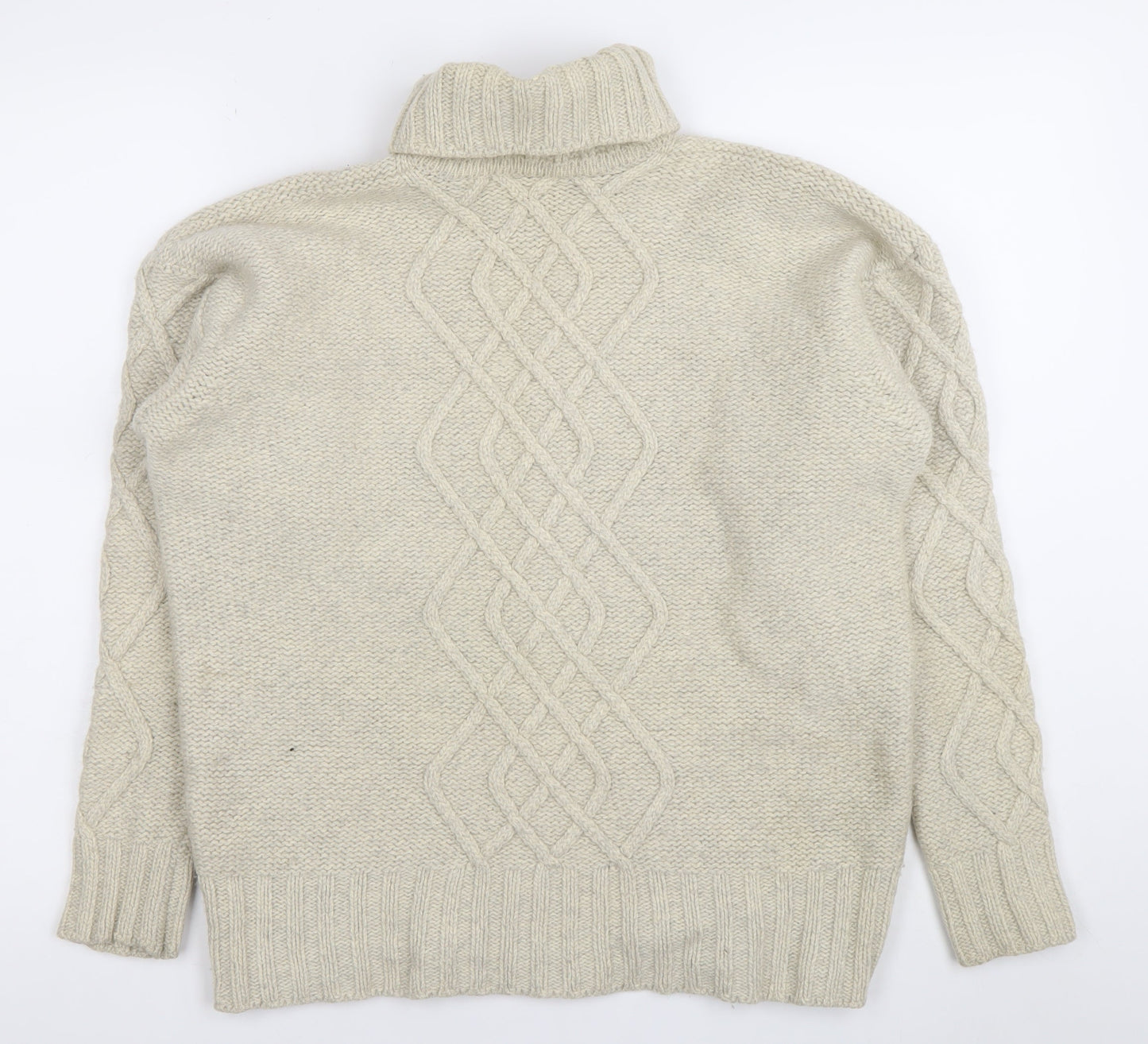 Jaeger Women’s Ivory Merino Wool Roll Neck Cable Knit Jumper M