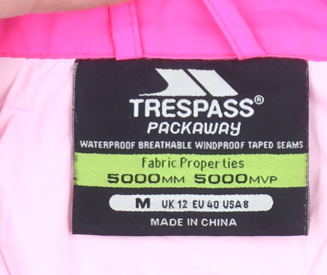Trespass Womens Pink Waterproof Rain Coat Jacket Size 12 Hooded Outdoor