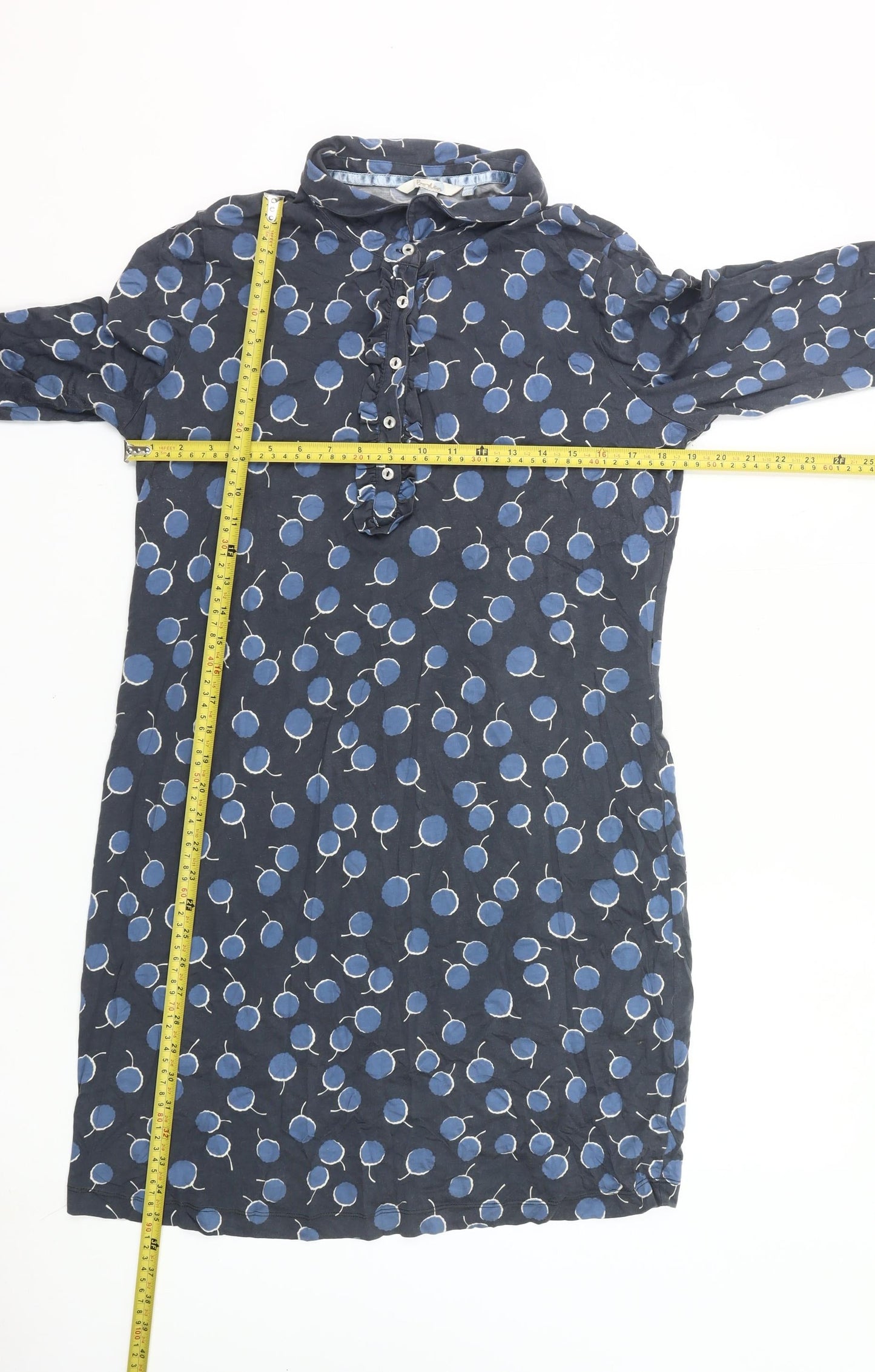Boden Women’s Blue Polka Dot Shirt Dress Size 16 Long Sleeve Cotton