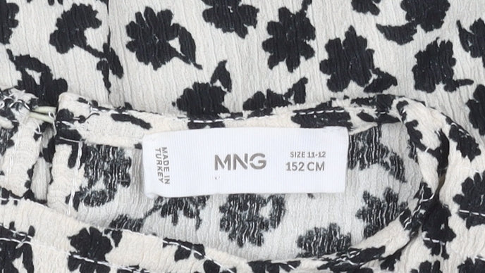 Additional view of Mango girls’ black white floral ruffle long sleeve blouse 11-12y