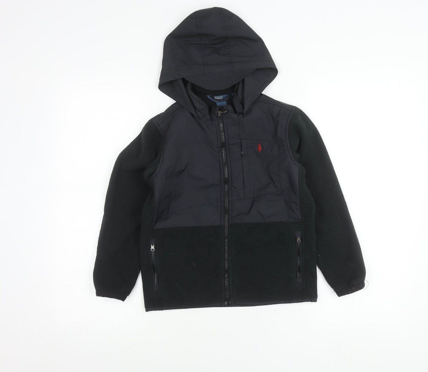 Ralph Lauren Girls Black Hooded Fleece Jacket Age 7 Years Zip Pockets