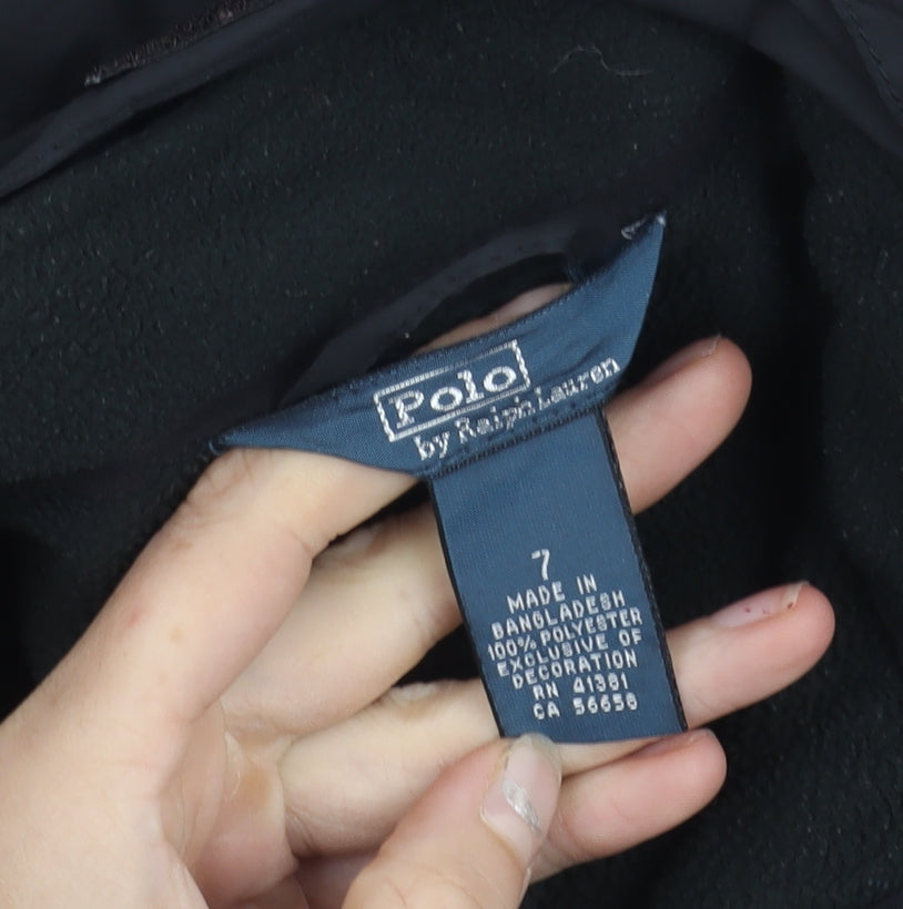 Ralph Lauren Girls Black Hooded Fleece Jacket Age 7 Years Zip Pockets