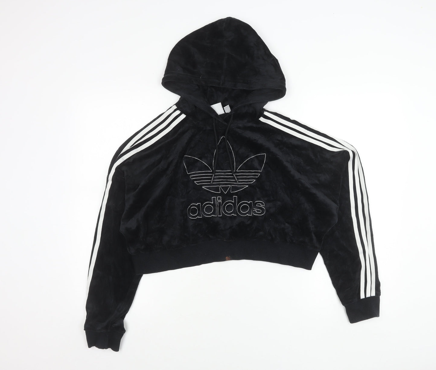 Adidas Women Black Size 12 Velour Hoodie Pullover Logo Sportswear