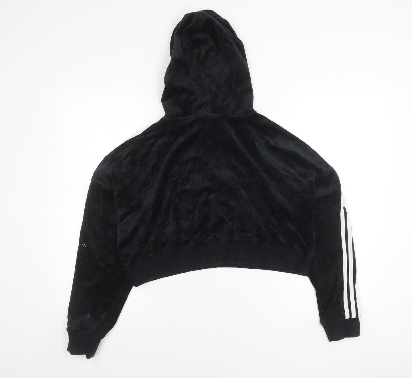 Adidas Women Black Size 12 Velour Hoodie Pullover Logo Sportswear