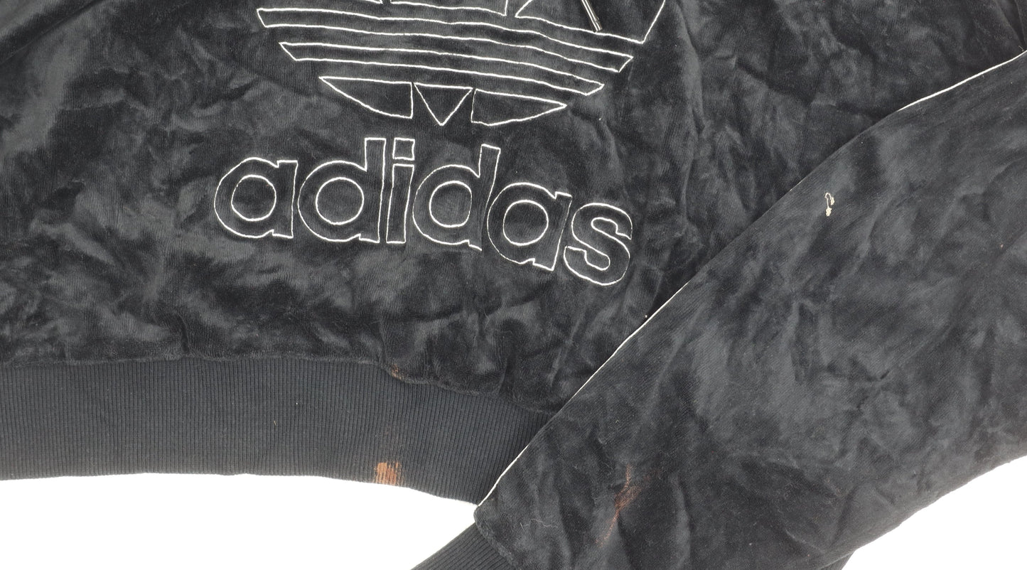 Adidas Women Black Size 12 Velour Hoodie Pullover Logo Sportswear