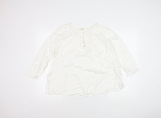 Fat Face Womens White Tunic Blouse UK 12 Long Sleeve Cotton Viscose