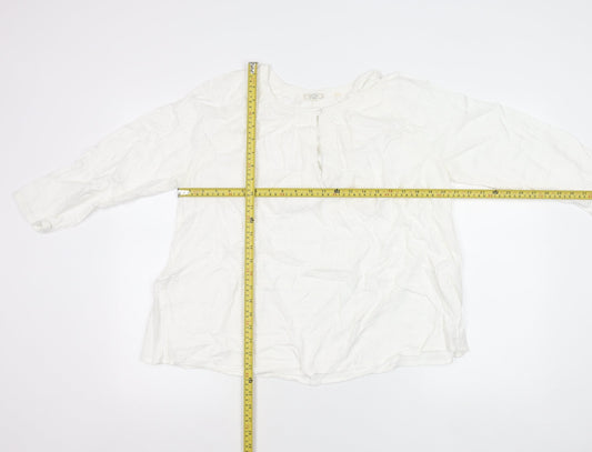 Fat Face Womens White Tunic Blouse UK 12 Long Sleeve Cotton Viscose