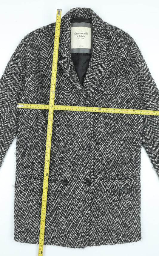Abercrombie & Fitch Womens Grey Wool Blend Herringbone Overcoat Size 12