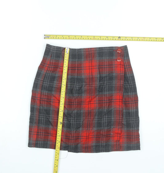 Creazioni by Santino Women Red Plaid Wool Knee Pencil Skirt M