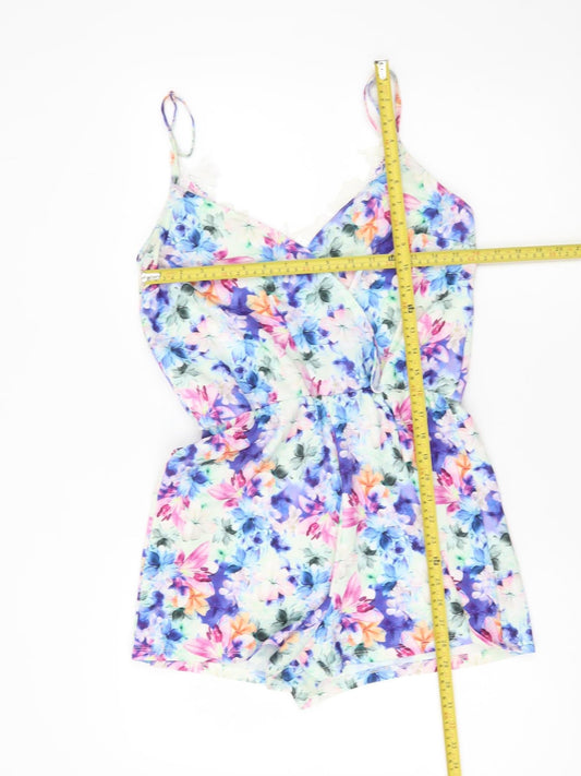 Lipsy London Women’s Multicoloured Floral Lace Trim Playsuit UK 8