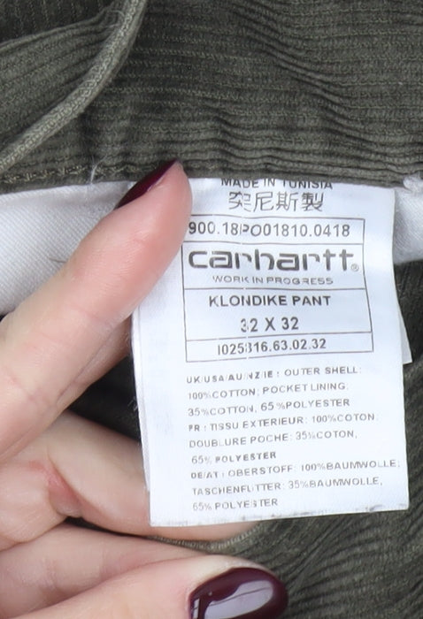 Carhartt WIP Mens Green Corduroy Klondike Trousers 32x32 Regular Fit
