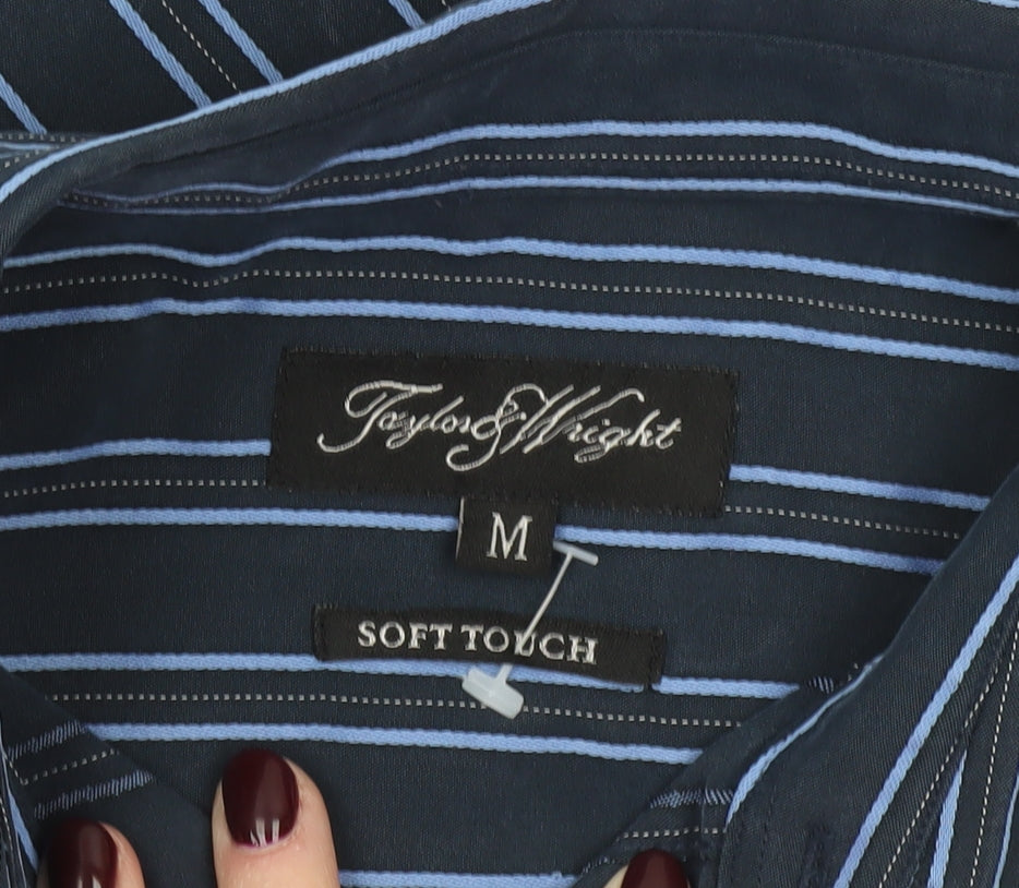 Additional view of Taylor & Wright Men’s Blue Striped Button-Up Shirt, size M, 38-40in