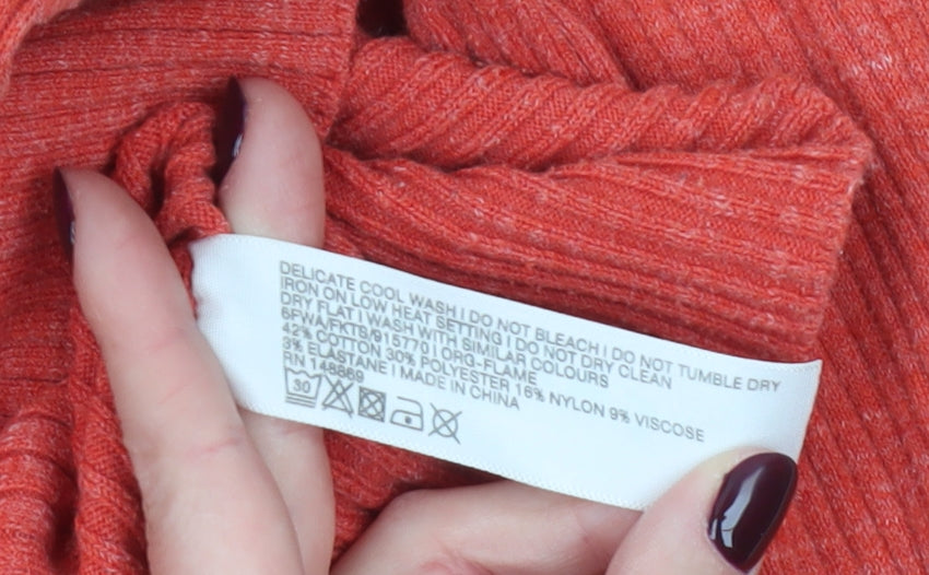 FatFace Women’s Red Roll Neck Knit Jumper Size 14 Long Sleeve
