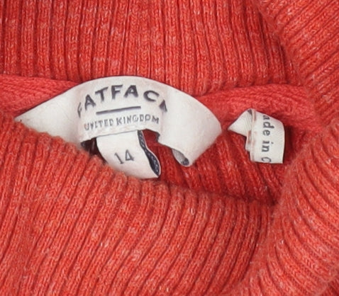 FatFace Women’s Red Roll Neck Knit Jumper Size 14 Long Sleeve