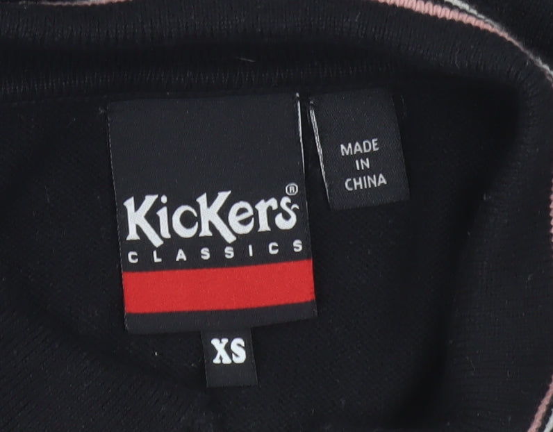 Kickers Womens XS Black Polo Shirt Zip Collar Striped Casual Top