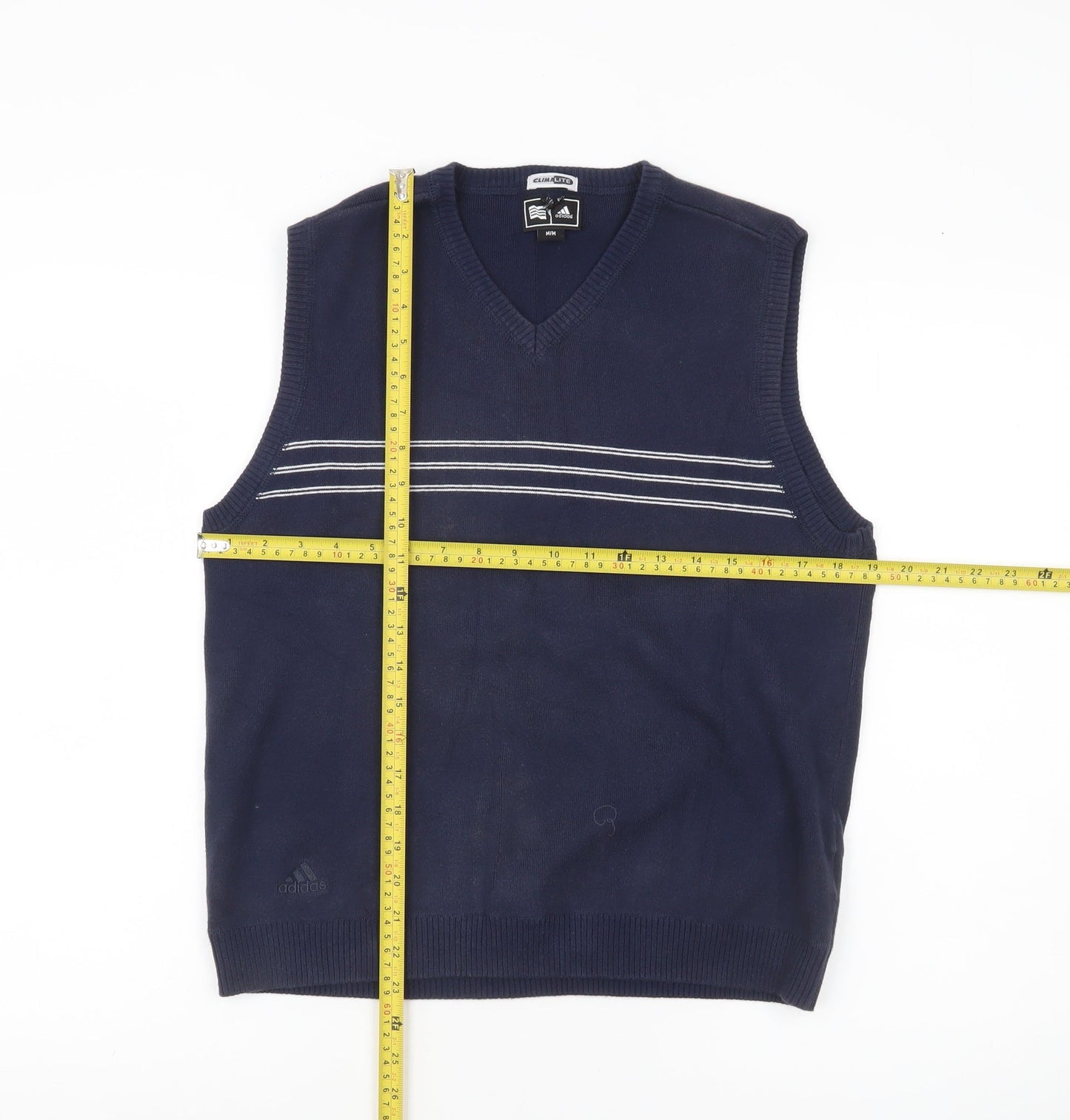 Adidas Men’s Blue V-Neck Sleeveless Vest Jumper Size M Cotton Blend