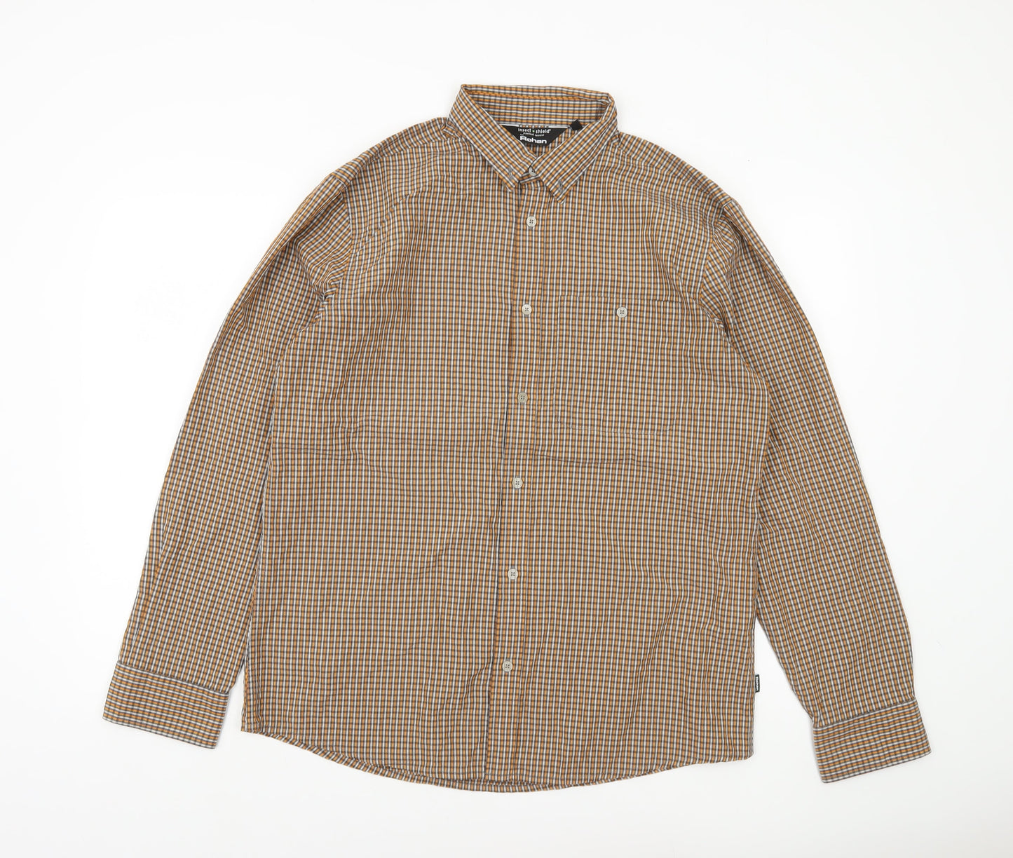 Rohan Men’s Brown Check Long Sleeve Button-Up Shirt M Regular Fit