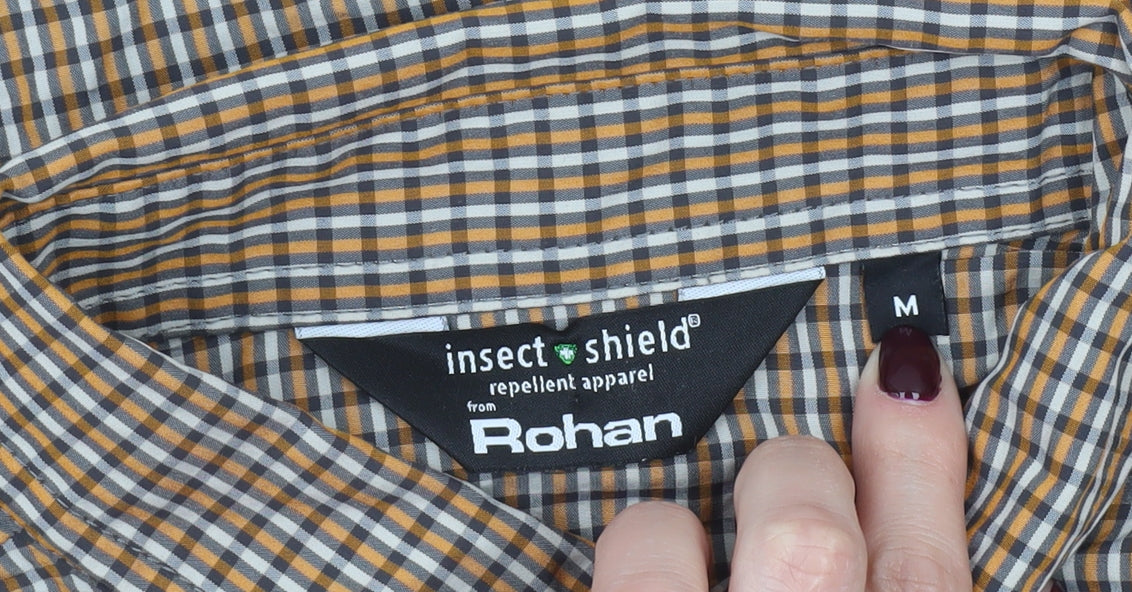 Rohan Men’s Brown Check Long Sleeve Button-Up Shirt M Regular Fit