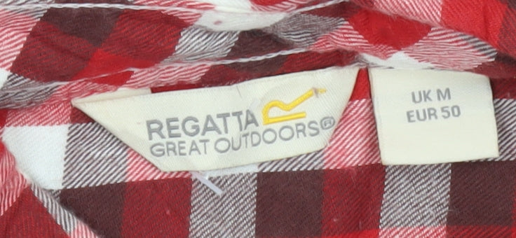 Regatta Men's Red Check Long Sleeve Button-Up Shirt Size M Cotton