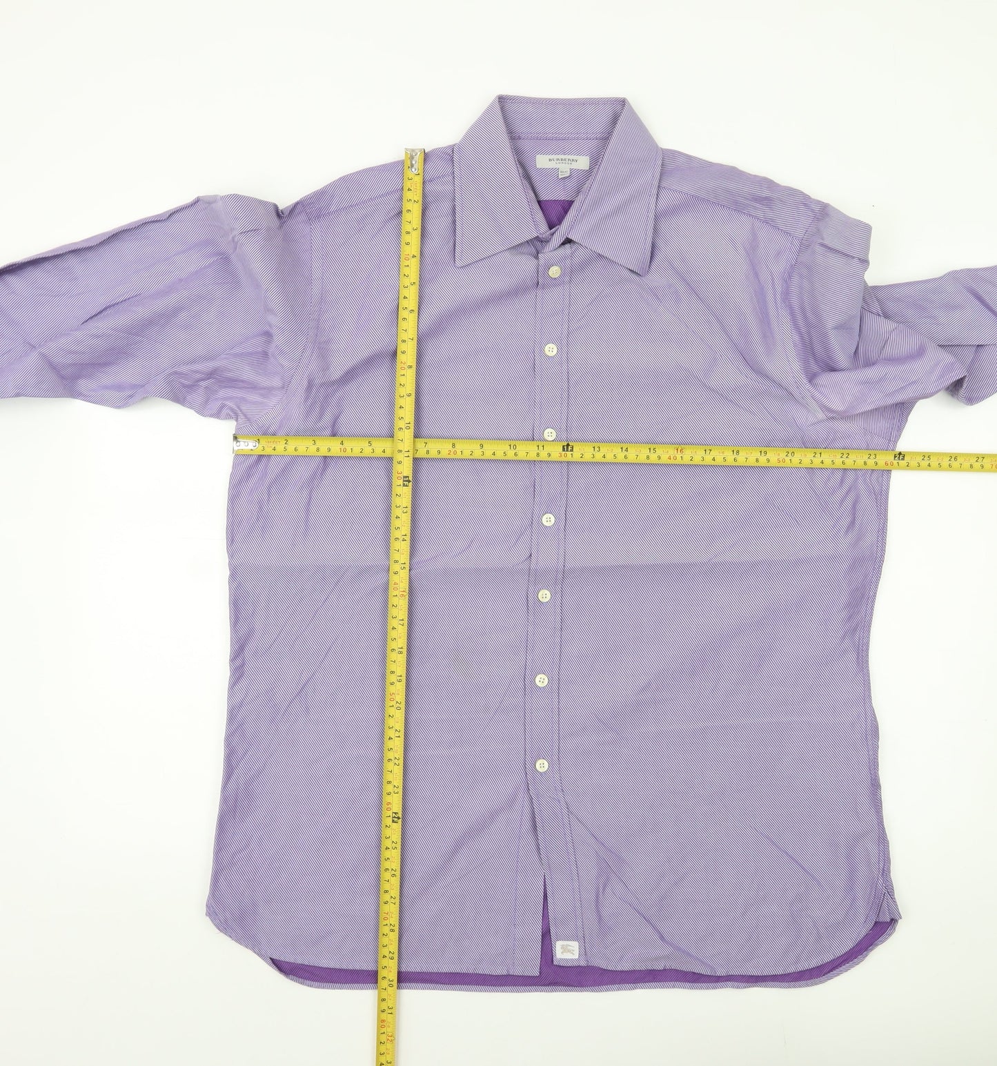 Burberry Men’s Purple Striped Cotton Dress Shirt 16.5 42cm