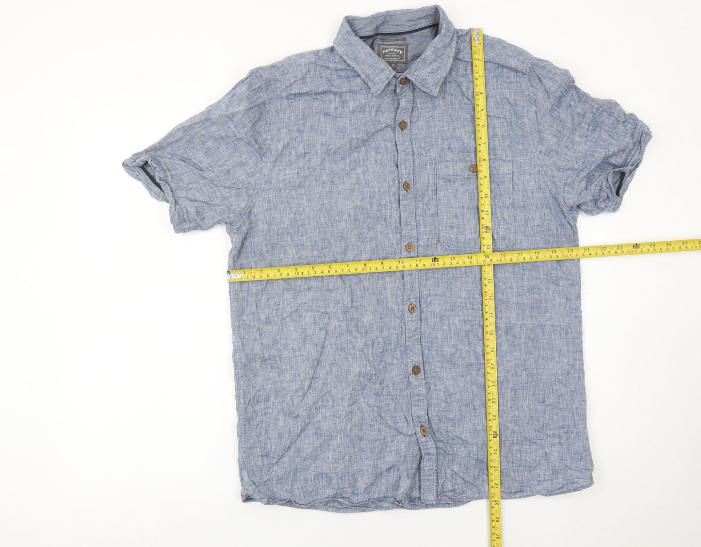 FatFace Men’s Blue Chambray Linen Cotton Short Sleeve Shirt M