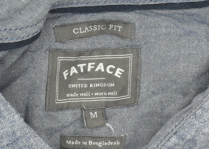 FatFace Men’s Blue Chambray Linen Cotton Short Sleeve Shirt M