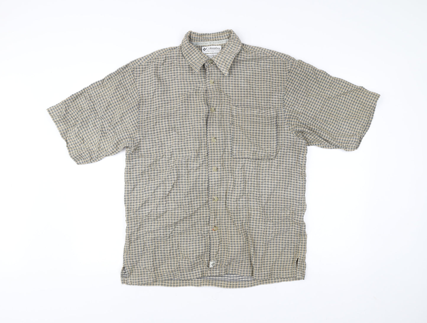 Columbia Men’s Beige Check Short Sleeve Cotton Button-Up Shirt M