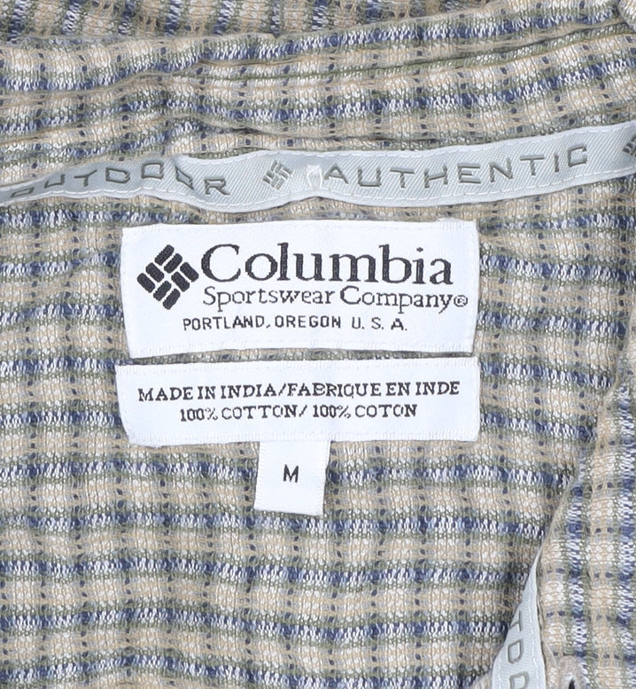 Columbia Men’s Beige Check Short Sleeve Cotton Button-Up Shirt M
