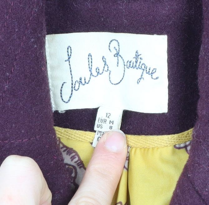 Joules Women’s Purple Wool Blend Pea Coat Size 12 Mid-Length