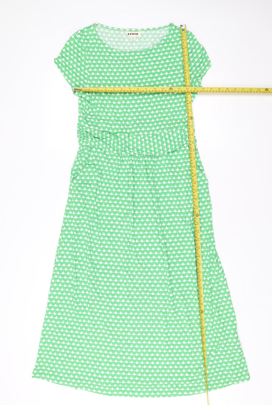 Boden Women Green Geometric Fit & Flare Jersey Dress Size 12