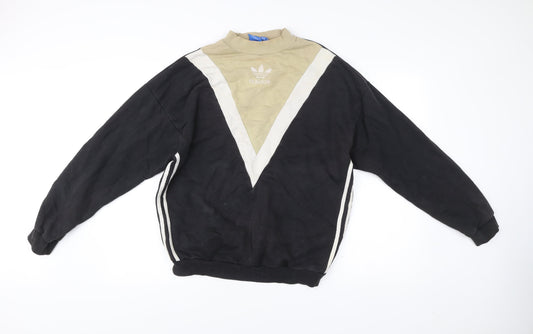 Adidas Womens Black Beige Sweatshirt Size 14 Logo Vintage Pullover