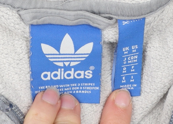 Adidas Mens Grey Full Zip Hoodie Sweatshirt M Regular Fit Sportswear