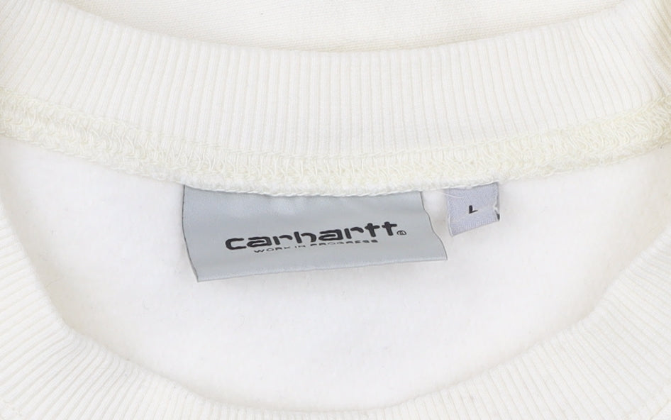 Carhartt Men's White L Pullover Sweatshirt Crew Neck Logo Cotton Blend