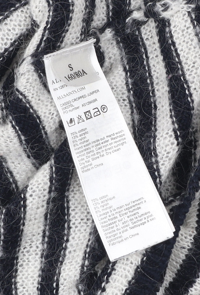 AllSaints Womens Black White Striped Cropped Jumper Size S
