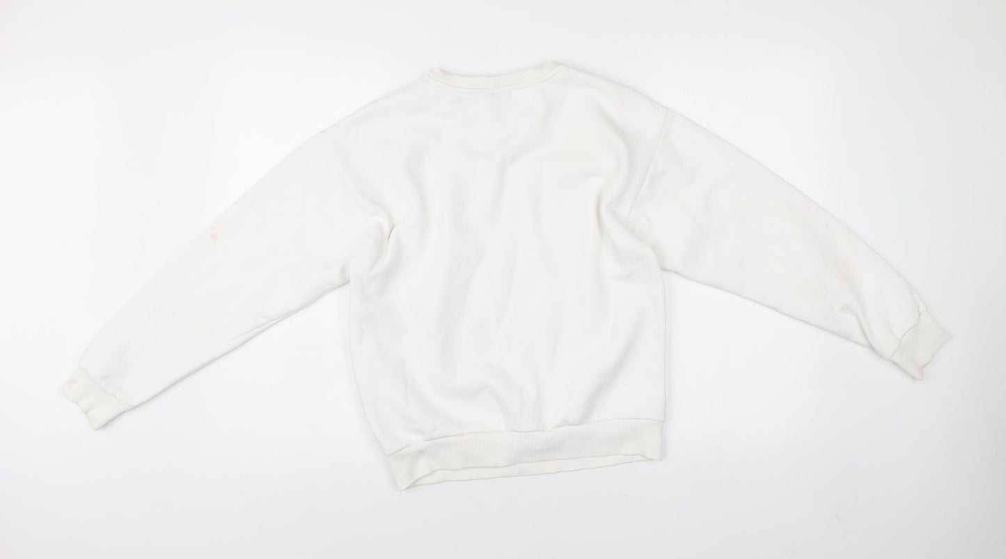 Puma Womens White XS Pullover Sweatshirt Crew Neck Logo Cotton Blend
