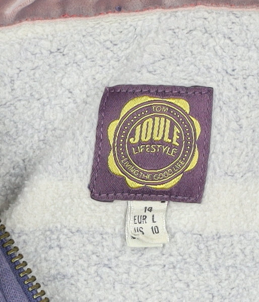 Joules Women’s Purple Striped Full Zip Hoodie Size 14 Lined Casual