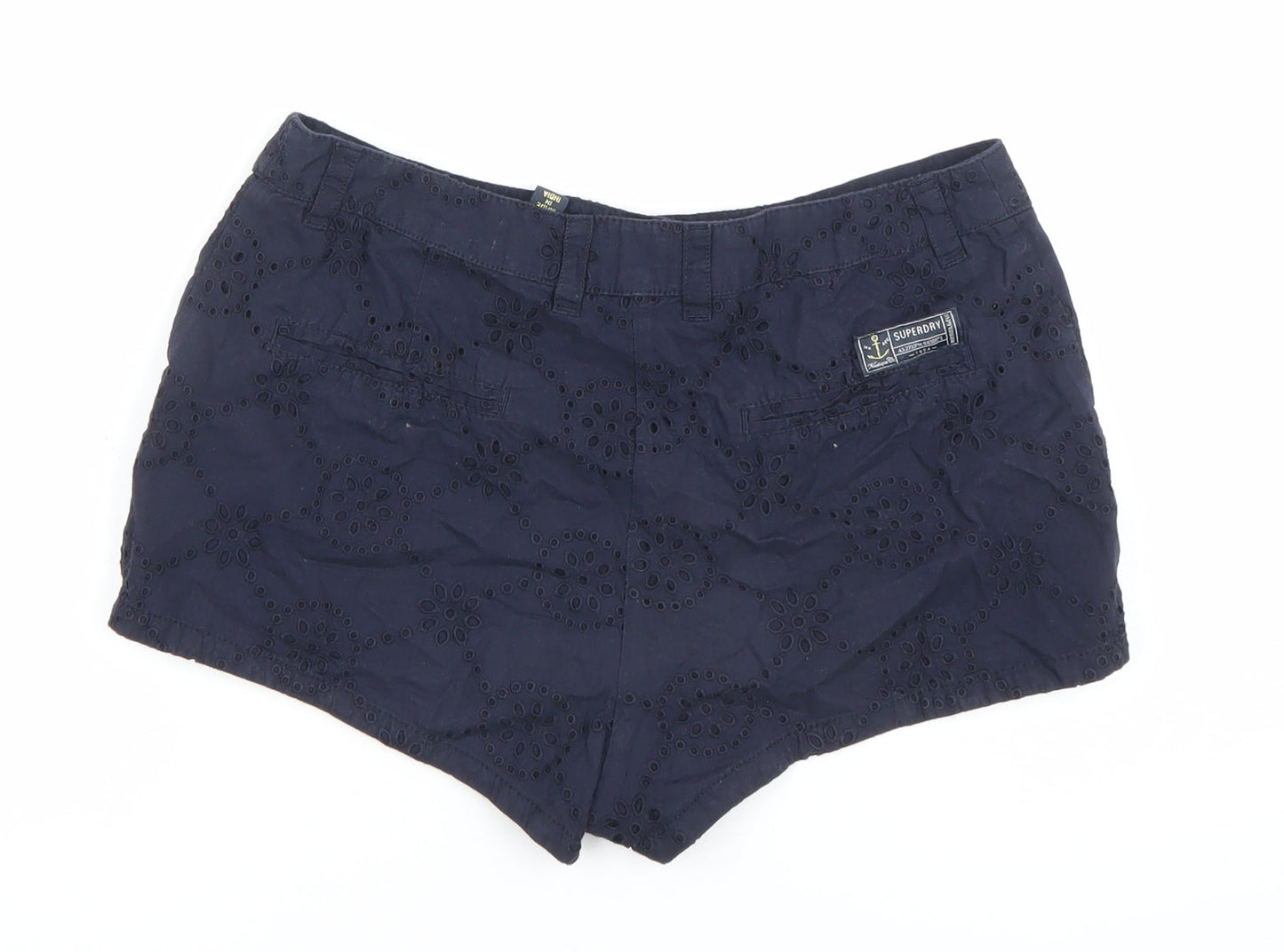 Superdry Women’s Blue Cotton Embroidered Shorts S Nautical Style