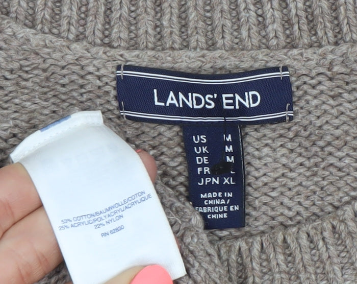 Lands' End Women's Beige M Pullover Jumper Crew Neck Knit