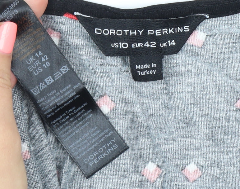 Dorothy Perkins Women’s Black Geometric Print A-Line Dress UK 14