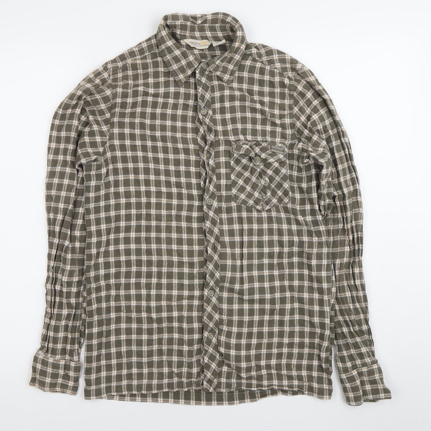 Regatta Mens Green Checked Cotton Button-Up Shirt Size S