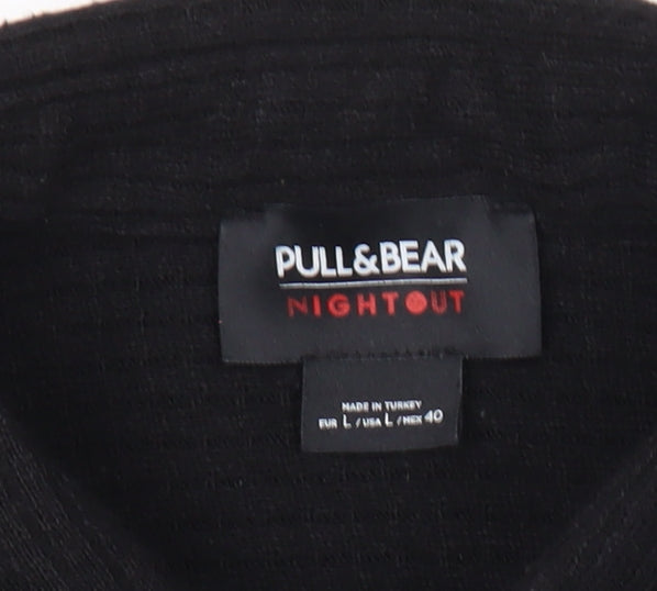 Additional view of Pull&Bear Men’s Black Long Sleeve Button-Up Shirt, size L
