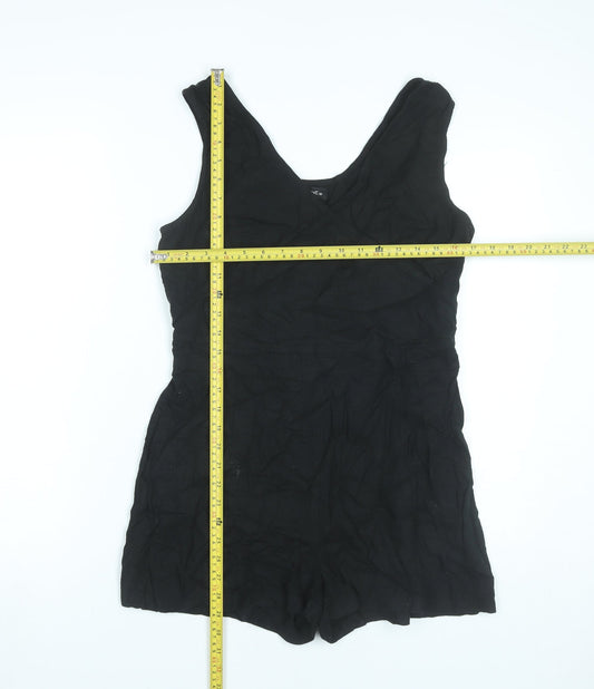 Next Womens Black Linen Blend Sleeveless V-Neck Playsuit Size 12
