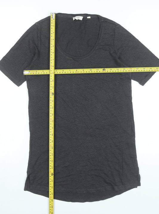 Fat Face Womens Black Linen T-Shirt Size 6 Scoop Neck Short Sleeve