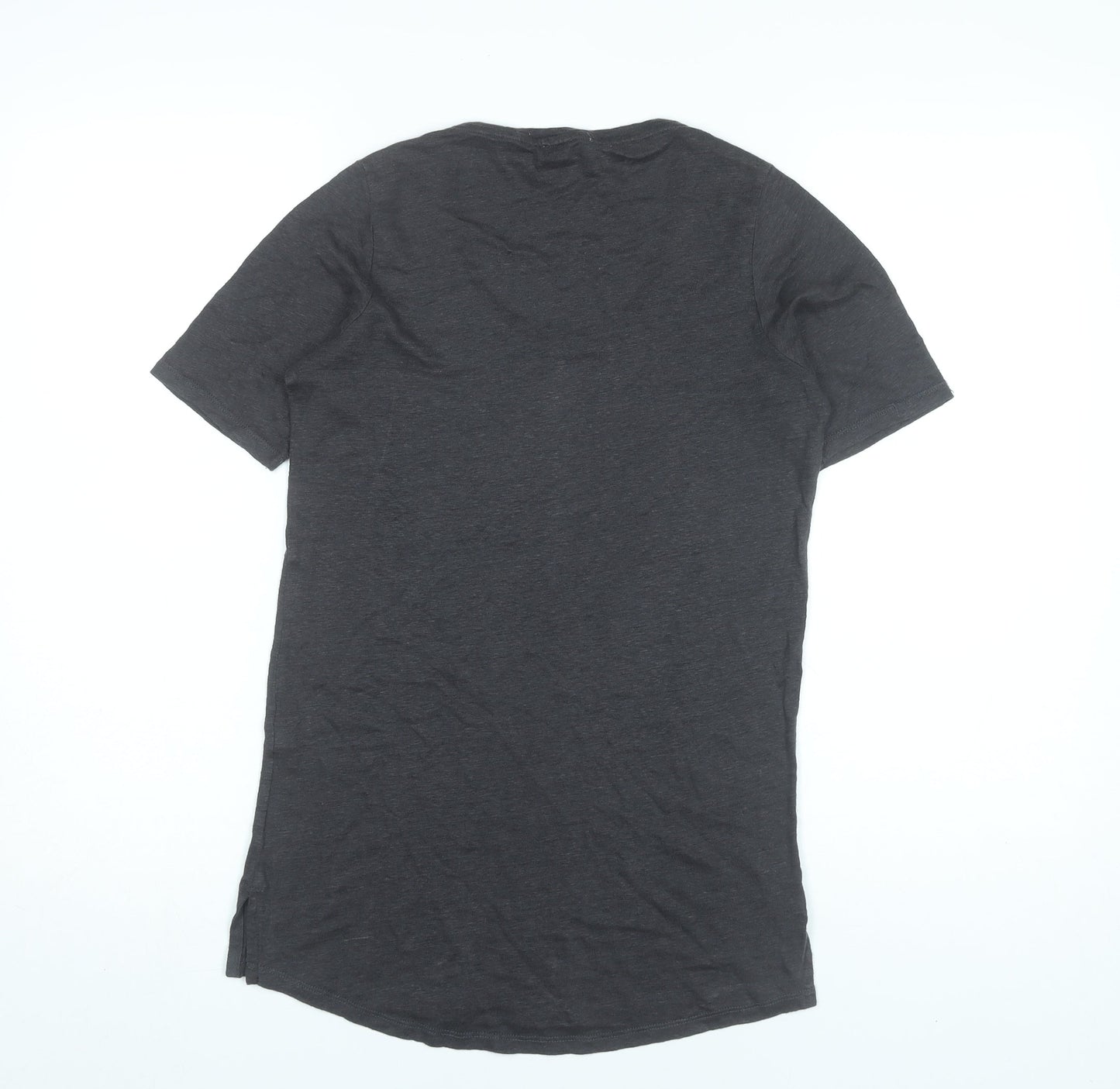 Fat Face Womens Black Linen T-Shirt Size 6 Scoop Neck Short Sleeve